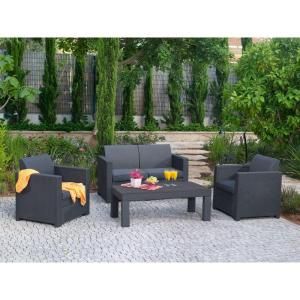 Keter Limousine 4 Piece Patio Conversation Set with Charcoal Cushions 206018