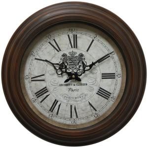 Yosemite Home Decor 17 in. Circular Iron Wall Clock in Distressed Brown Frame CLKA1A097MD