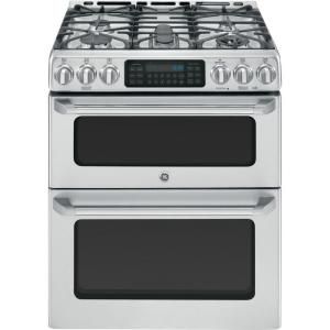 GE 6.7 cu. ft. Double Oven Gas Range with Self Cleaning Convection Oven in Stainless Steel CGS990SETSS