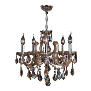 Worldwide Lighting Catherine Collection 5 Light Chrome with Amber Crystal Chandelier W83120C18 AM