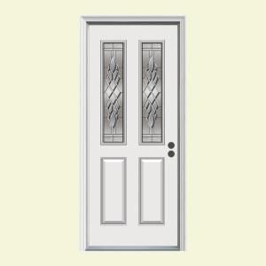 JELD WEN 32 in. x 80 in. Steel White Prehung Left Hand Inswing Hadley Twin Half Lite Entry Door with Brickmould DISCONTINUED L41648