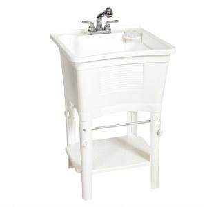 Glacier Bay 20 gal. Heavy Duty Polypropylene Full Feature with 4 in. Pull Out Faucet Freestanding Laundry Tub LT2007WWHD