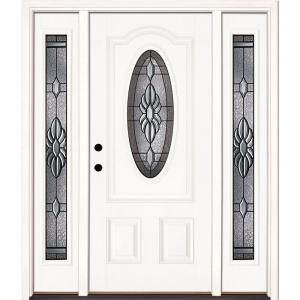 Feather River Doors Sapphire Patina 3/4 Oval Lite Primed Smooth Fiberglass Entry Door with Sidelites 1H3191 3A4