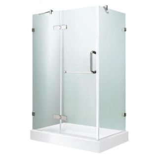 Vigo 36 1/8 in. x 48 1/8 in. x 79 1/4 in. Frameless Pivot Shower Enclosure in Chrome with Clear Glass with Left Base in White VG6011CHCL36WL