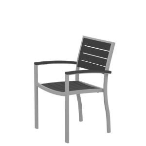 POLYWOOD Euro Textured Silver Patio Dining Arm Chair with Slate Grey Slats A200FASGY
