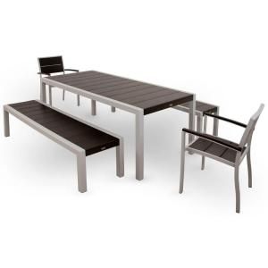 Trex Outdoor Furniture Surf City Textured Silver 5 Piece Bench Patio Dining Set with Charcoal Black Slats TXS122 1 11CB