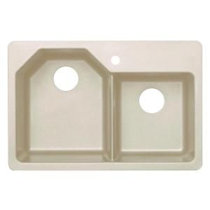Astracast Premium Offset Dual Mount Granite 33x22x10 1 Hole Double Bowl Kitchen Sink in Sahara Beige AS AN20RHUSSK