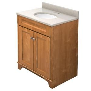 KraftMaid 30 in. Vanity in Praline with Natural Quartz Vanity Top in Natural Almond and White Sink DISCONTINUED VS3021S9.AQU.3015SN