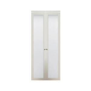TRUporte 3010 Series 36 in. x 80 in. 1 Lite Tempered Frosted Glass Composite White Interior Bifold Closet Door 247232