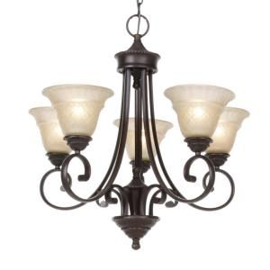 Illumine 5 Light Oil Rubbed Bronze Chandelier with Embossed Vanilla Glass Shade HD MA49579379