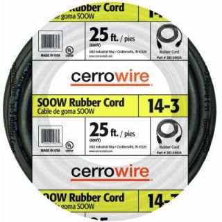 Cerrowire 25 ft. 14/3 SOOW Rubber Cord   Black 283 3403A