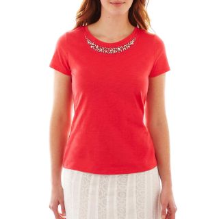 St. Johns Bay Short Sleeve Embellished Tee, Teaberry, Womens