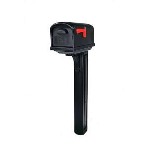 Rubbermaid Classic Plastic Mailbox and Post Combo with Double Door in Black CL10000B