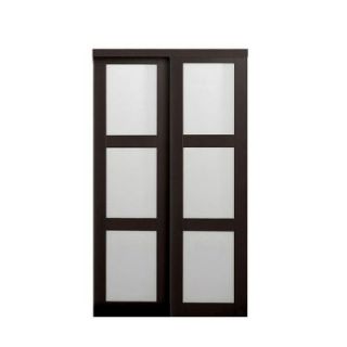 TRUporte Grand 2290 Series 60 in. x 80 in. Composite Espresso 3 Lite Tempered Frosted Glass Sliding Door 2290