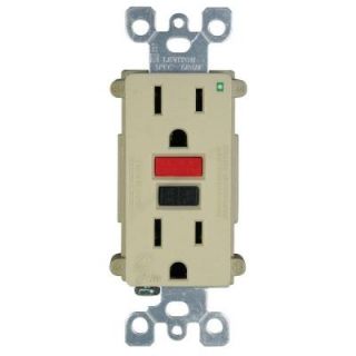 Leviton SmartLockPro 15 Amp Slim GFCI Duplex Outlet with Red/Black Buttons   Ivory R71 N7599 0RI