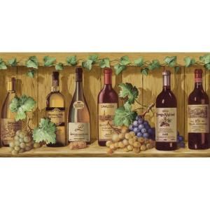The Wallpaper Company 10 in. x 15 ft. Jewel Tone Wine Bottles Border WC1280561