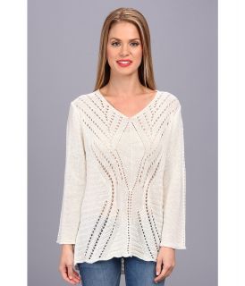 Clich Mode Lurex Pointelle Stitch Sweater Womens Long Sleeve Pullover (White)