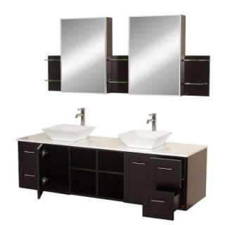 Wyndham Collection Avara 72 in. Vanity in Espresso with Double Basin Stone Vanity Top in White and Medicine Cabinets WCS007SH72ESWHD28WH