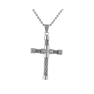Mens Stainless Steel Cable Cross Pendant, White