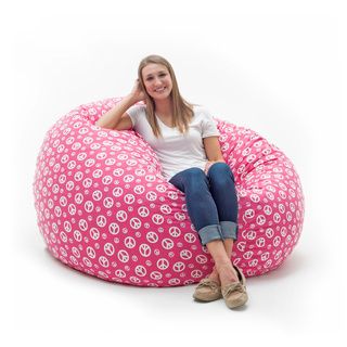 Comfort Research Fufsack Memory Foam Peace Sign Pink 4 foot Large Bean Bag Lounge Chair Pink Size Large