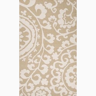 Hand made Floral Pattern Taupe/ Ivory Wool Rug (9x12)