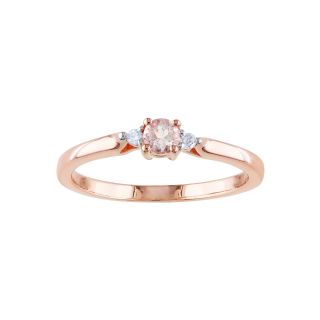 3 Stone Pink Morganite & Diamond Accent Ring, Womens
