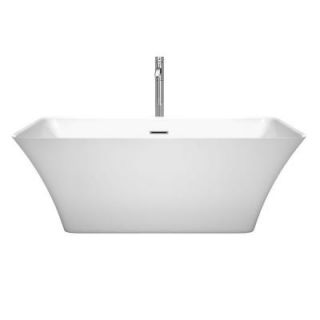 Wyndham Collection Tiffany 4.92 ft. Center Drain Soaking Tub in White with Floor Mounted Faucet in Chrome WCBTK150459ATP11PC