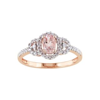 10K Rose Gold Genuine Pink Morganite & Diamond Ring, Womens