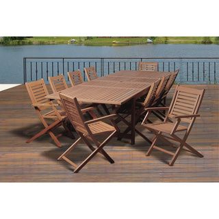 ia Camille 11 pc Wood   Wicker Double Extendable Dining Set Natural Size 11 Piece Sets