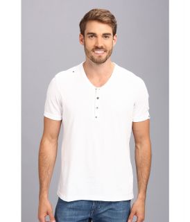 Calvin Klein Jeans Mixed Media S/S V Neck Henley Mens Short Sleeve Pullover (White)