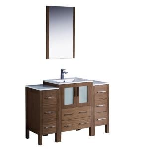 Fresca Torino 48 in. Vanity in Walnut Brown with Ceramic Vanity Top in White and Mirror FVN62 122412WB UNS