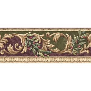 The Wallpaper Company 8 in. x 15 ft. Purple and Green Earth Tone Scroll Border WC1281429