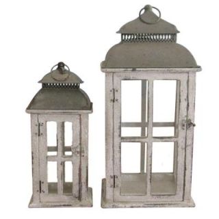 Square Distressed Finish Wooden Battery Powered Candle Lantern (Set of 2) DISCONTINUED YFPCLB18086