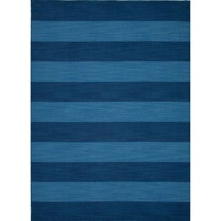 Handmade Flat Weave Stripe Pattern Blue Rectangular Rug (5 X 8)