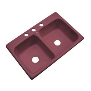 Thermocast Newport Drop in Acrylic 33x22x9 in. 3 Hole Double Bowl Kitchen Sink in Raspberry Puree 40365