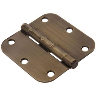 The Hillman Group 3 1/2 in. Antique Brass Residential Door Hinge with 5/8 in. Round Corner Removable Pin Full Mortise (9 Pack) 852806.0