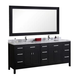 Design Element London 78 in. W x 22 in. D x 34 in. H Vanity in Espresso with Marble Vanity Top and Mirror in Carrara White DEC088