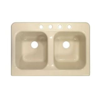 Lyons Industries Apron Top Mount Acrylic 34x23x10 4 Hole 50/50 Double Bowl Kitchen Sink in Almond DKS02AP 3.5