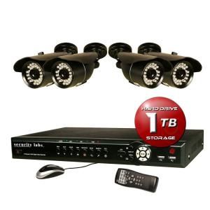 Security Labs 8 CH Surveillance System with H.264 / Smartphone DVR, 1TB HDD, Alarm E mail and (4) 700TVL Weatherproof IR Cameras SLM445