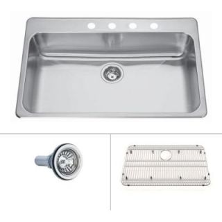 ECOSINKS Acero Top Mount Drop in Stainless Steel 33x22x8 4 Hole Single Bowl Kitchen Sink with Satin Finish ECOS 338DA 4