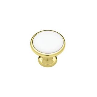 Liberty Hardware Polished Brass and White 1 1/4 in. Cabinet Hardware Knob P50162H PBW C5