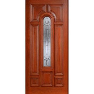 Main Door Mahogany Type Prefinished Cherry Beveled Zinc Arch Glass Solid Wood Entry Door Slab SH 555 CH BZ