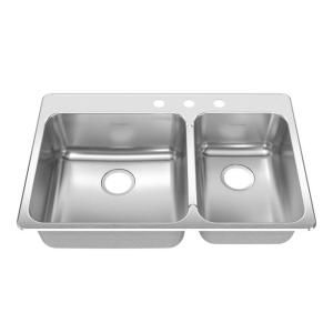 American Standard Prevoir Top Mount Brushed Stainless Steel 33.375x22x8 3 Hole Double Combo Small Bowl Right Kitchen Sink DISCONTINUED 17CR.332283.073