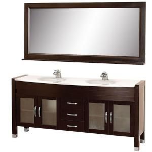 Wyndham Collection Daytona 71 in. Vanity in Espresso with Double Basin Stone Vanity Top in White and Mirror WCV220071ESWH