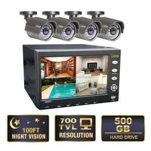 Q SEE Advanced Series 4 Channel 500GB Integrated Surveillance System with (4) 700 TVL Cameras and 7 in. LCD Monitor QS4474 452 5