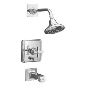 KOHLER Pinstripe Single Handle Rite Temp Pressure Balancing Faucet Trim in Polished Chrome (Valve not included) K T13133 3B CP