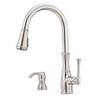 Pfister Wheaton 1 Handle Pull Down Sprayer Kitchen Faucet with Soap Dispenser in Stainless Steel GT529 WHS