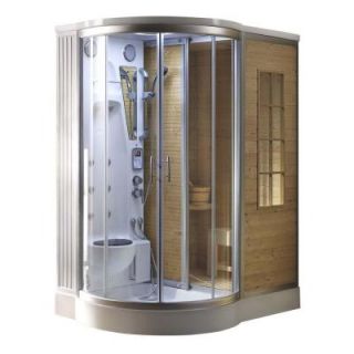 Steam Planet 64 in. x 47 in. x 86 in. Steam Shower Enclosure Kit with Built In Traditional Sauna in White and Golden Cypress M301RW