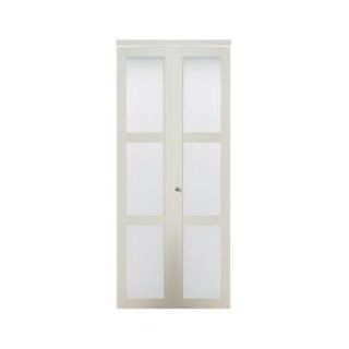 TRUporte 3080 Series 24 in. x 80 in. 3 Lite Tempered Frosted Glass Composite White Interior Bifold Closet Door 247251