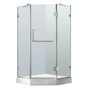 Vigo 38 in. x 78 in. Frameless Neo Angle Shower Enclosure in Brushed Nickel with Clear Glass and Base VG6062BNCL38W